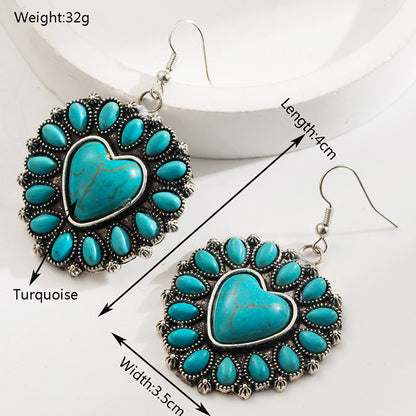 Retro Ethnic Style Heart Turquoise Earrings