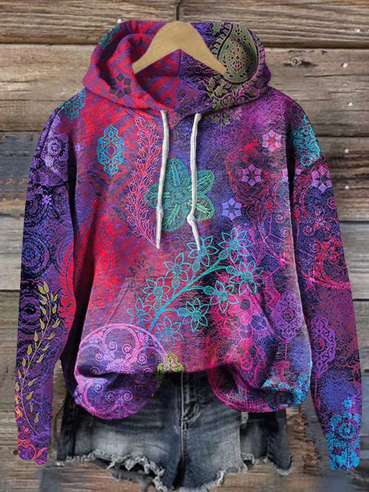 Hippie Love and Peace Rainbow Retro Ethnic Totem Print Casual Sweatshirt