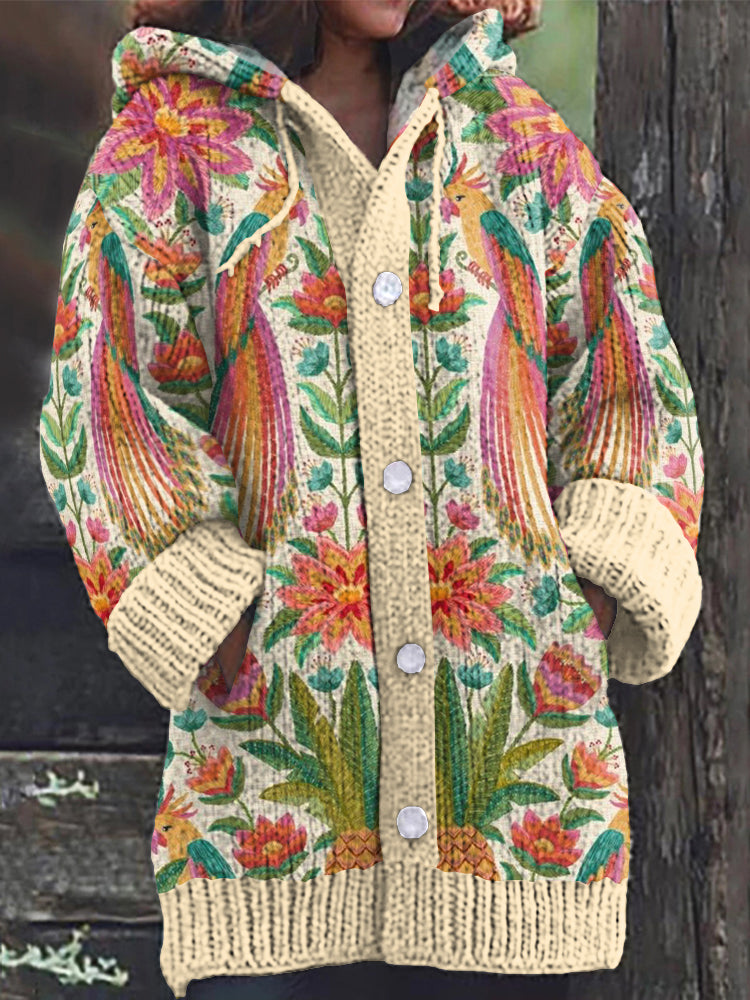 Vintage Hummingbird Floral Pattern Women'S Cardigan Sweater