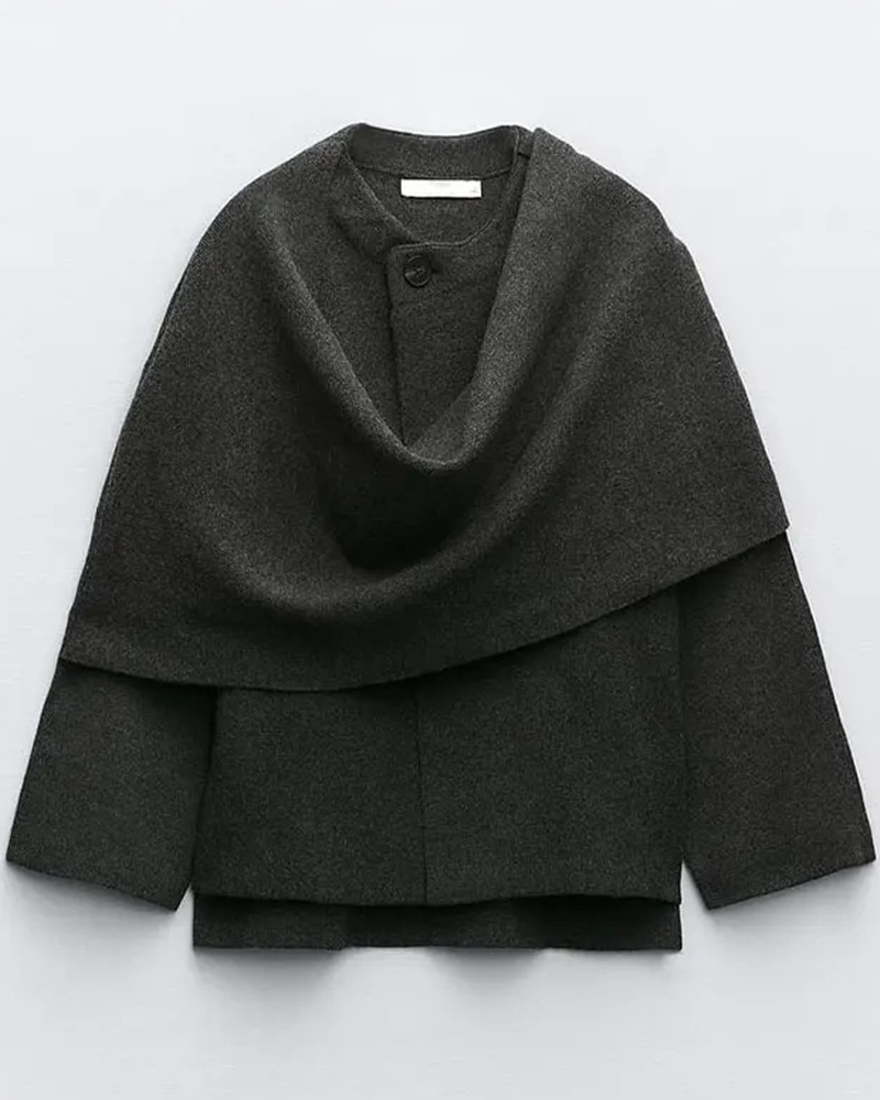 Asymmetric Scarf Knit long-Sleeved Coat