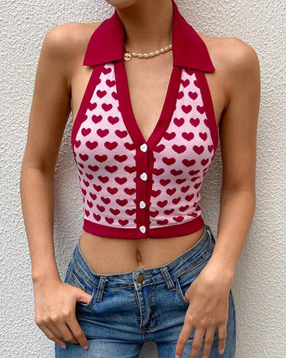 Retro Love Print Halterneck Camisole Top