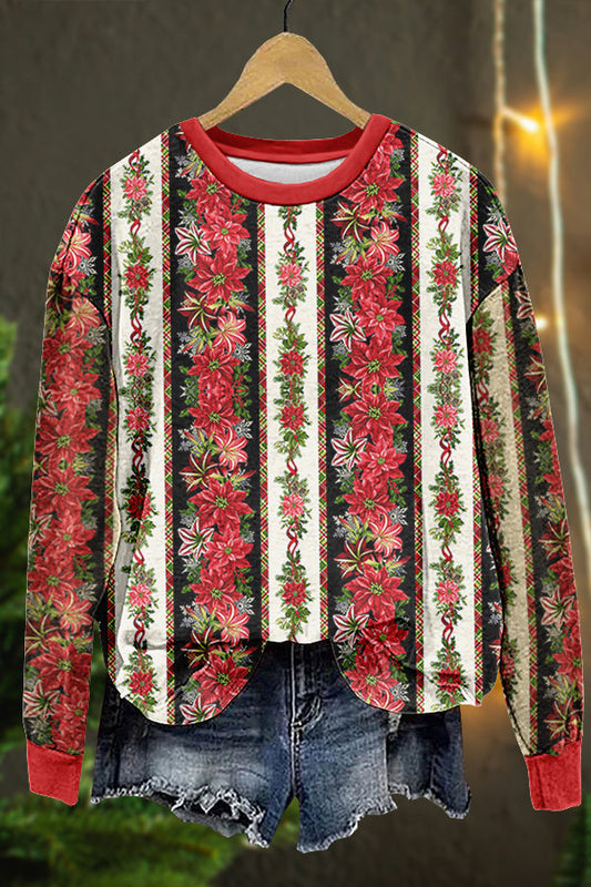 Chic Christmas Flowers Print Sweatshirt