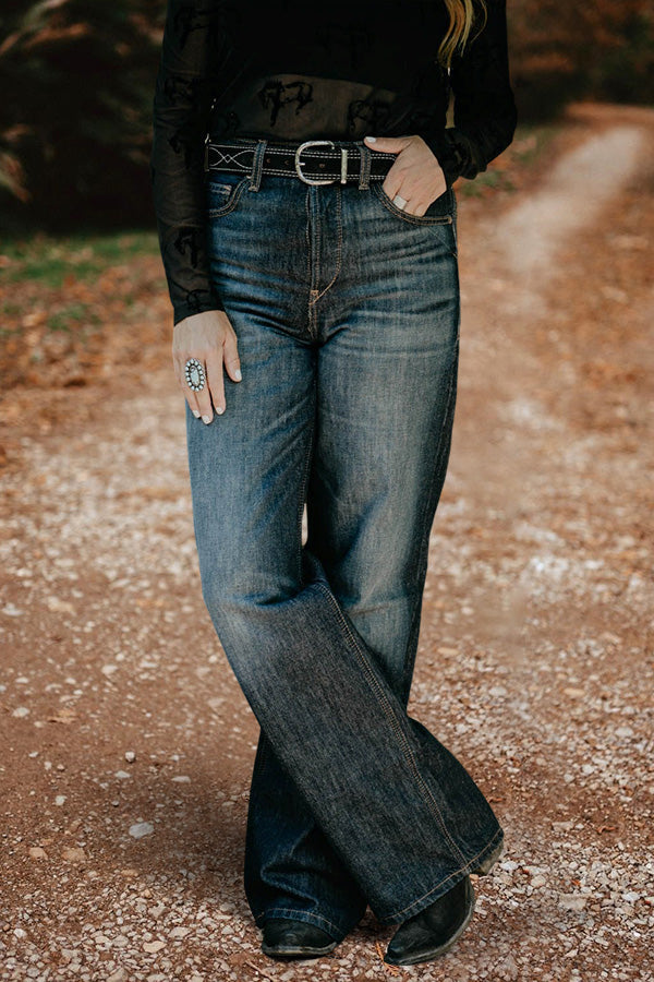 Retro Washed Wide Leg High Rise Jeans