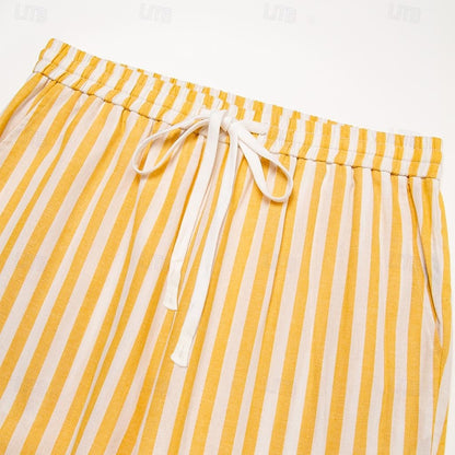 Men's Linen Straight Leg Striped Pants