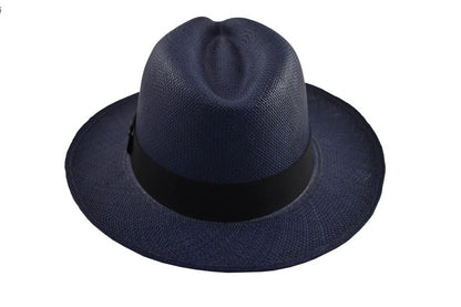 Navy Blue Classic Fedora | Genuine Panama Hat | Toquilla Straw | Handwoven in Ecuador - EA - HatBox Included