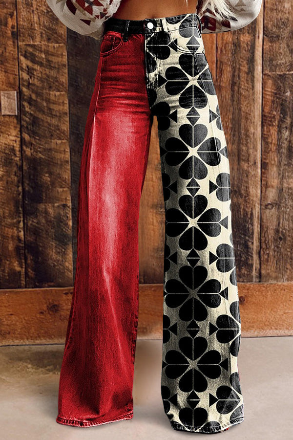 Casual Contrasting Colors Print Wide Leg Pants