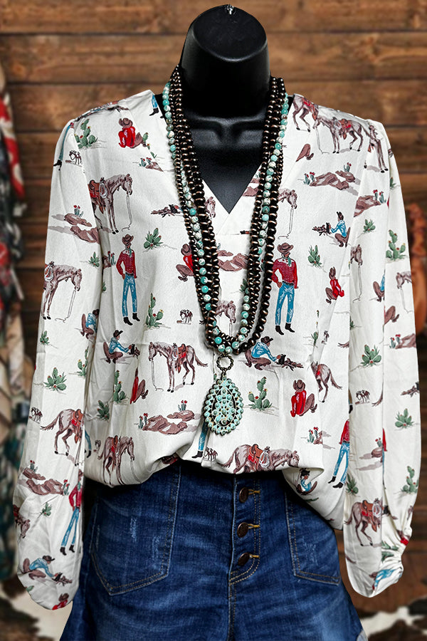 Vintage Western Rodeo V-Neck Blouse