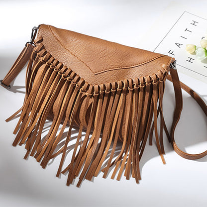 Solid Color Envelope Tassel Crossbody Bag