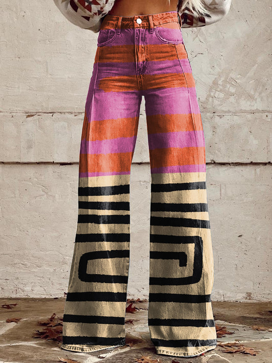 Women's Retro Geometric Abstract Art Print Wide Leg Pants