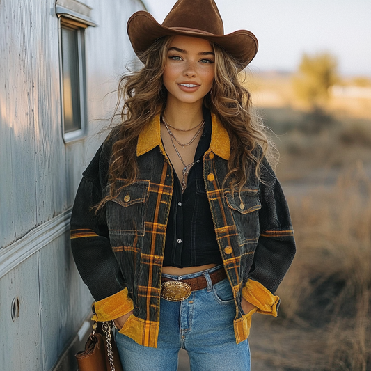 Vintage Western Cowgirl Corduroy Lapel Jacket