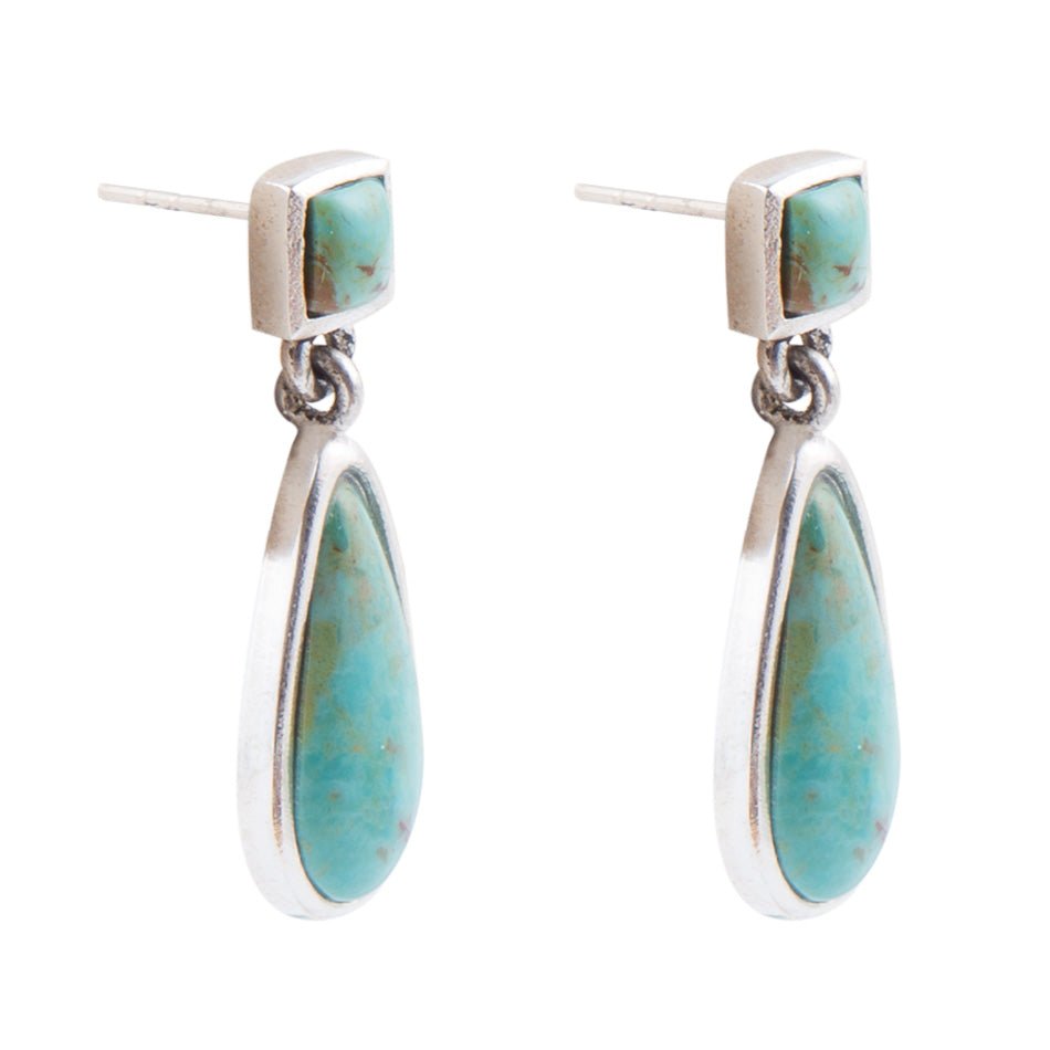 Smooth Teardrop Post Earring - Turquoise & Silver