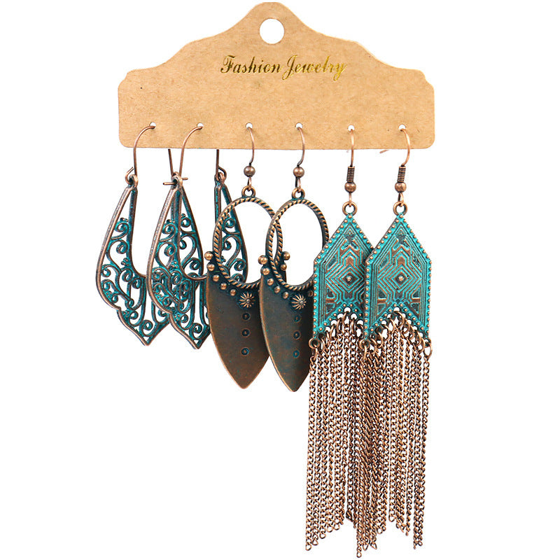 Women's Bohemian Suit Combination Metal Tassel Earrings