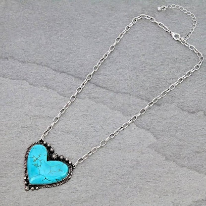 🔥New Year Special 49% OFF-Boho Turquoise Heart Pendant Necklace