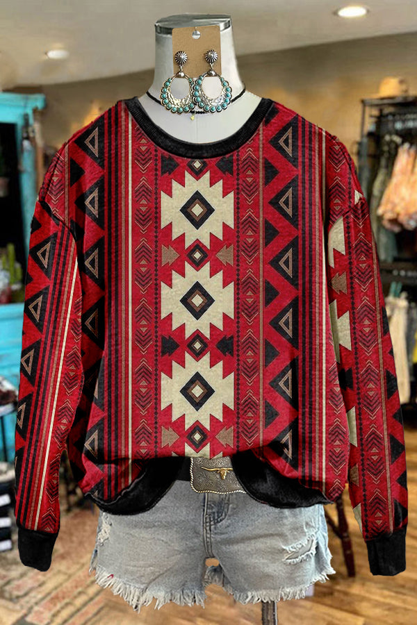 Retro Red Western Totem Print Sweatshirt