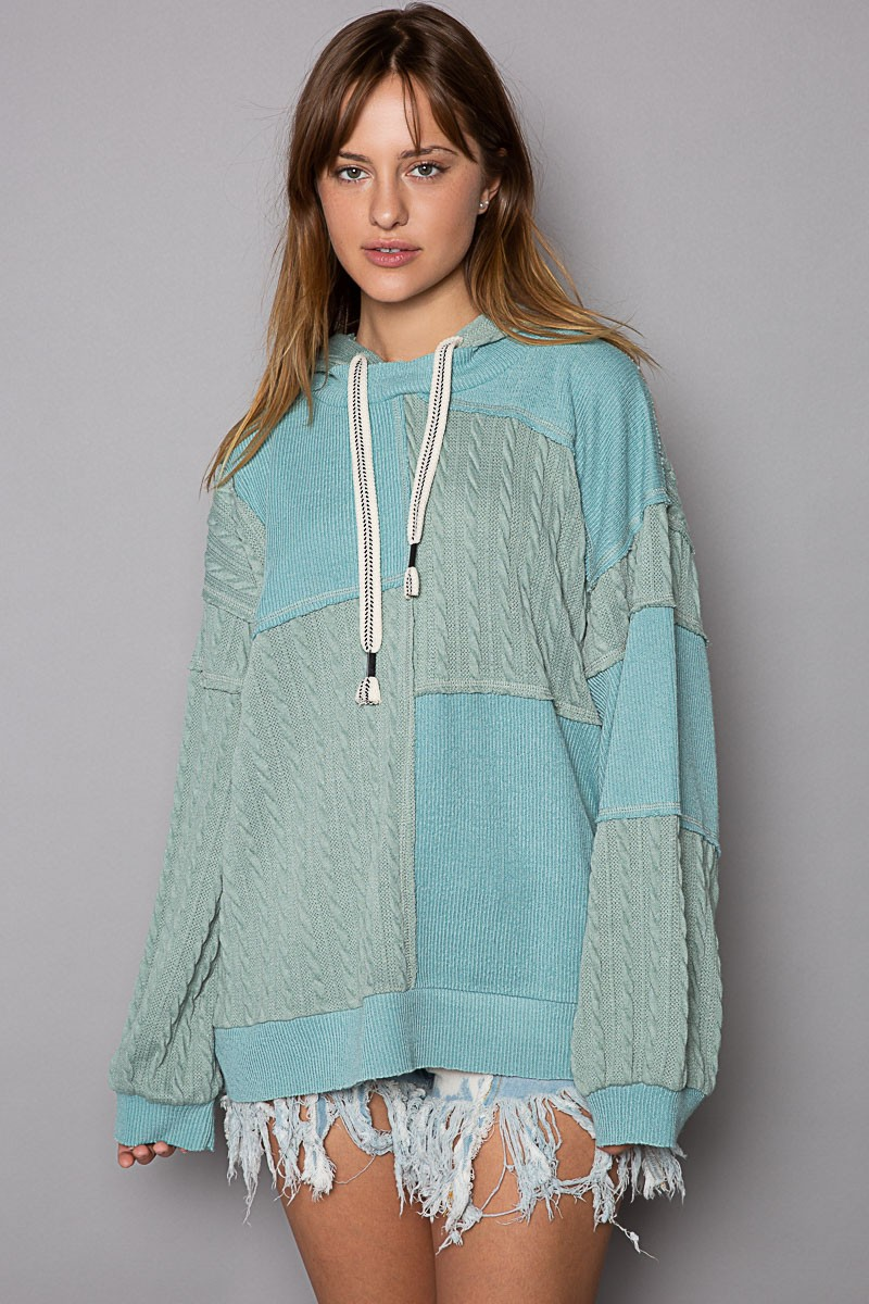 POL Balloon Sleeve Cut Sew Sweater Knit Top in Jade Green