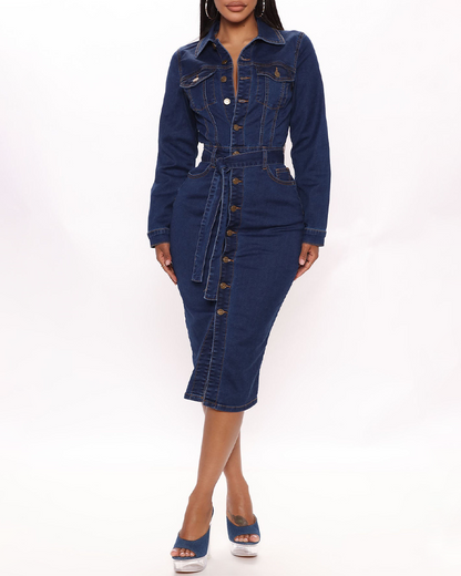 Long-Sleeved Slim Denim Dress