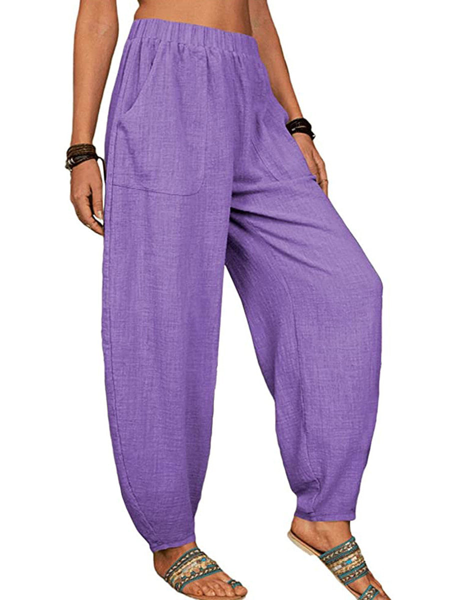 Casual Plain Loose Cotton Harem Pants