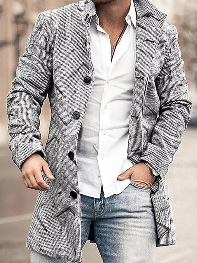 Men's Stylish Button Front Colorblocked Faux Wool Jacket