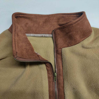 Men's Vintage Fleece Paneled Suede Quarter Zip Stand Collar Sweatshirt