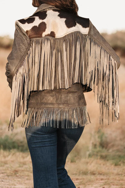 Cow Print Fringed Jacket