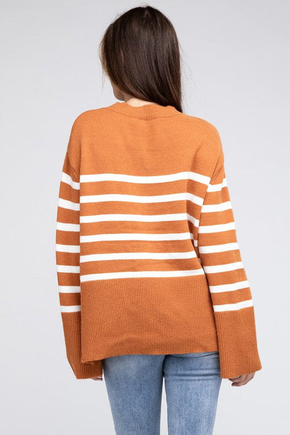 Ribbed Hem Stripe Sweater Rust or Black