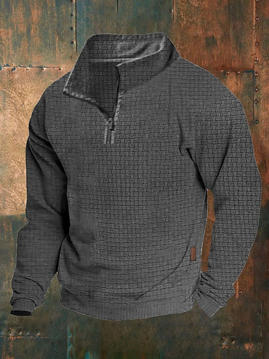 Men's Solid Color Retro Half-Zip Sweatshirt