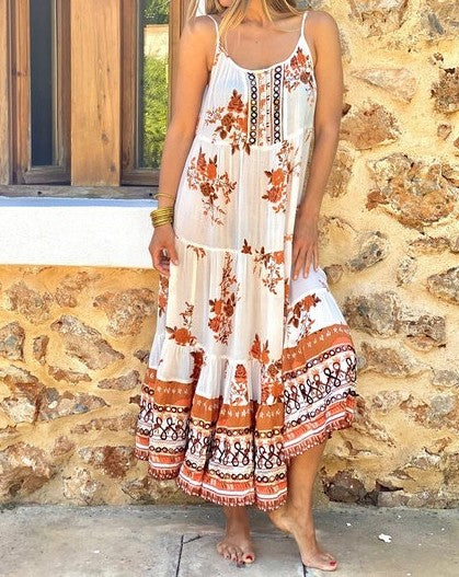 Bohemian Floral Print Maxi Dress