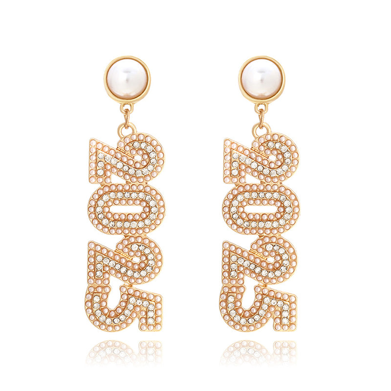 Beaded 2025 New Year Pearl Earrings