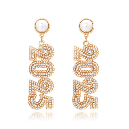 Beaded 2025 New Year Pearl Earrings