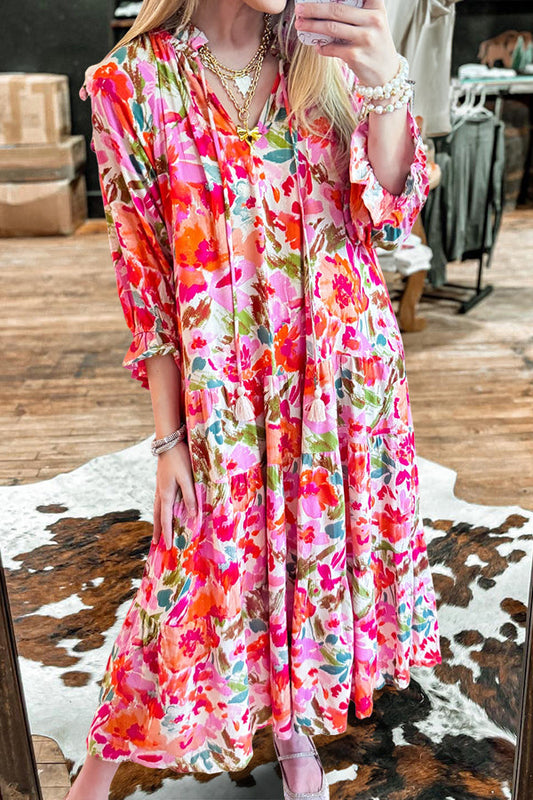 Floral Print V-Neck Maxi Dress