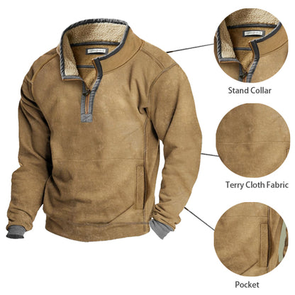 Men's Vintage Country Western Style Warm Fleece 1/4 Zip Stand Collar Sweatshirt