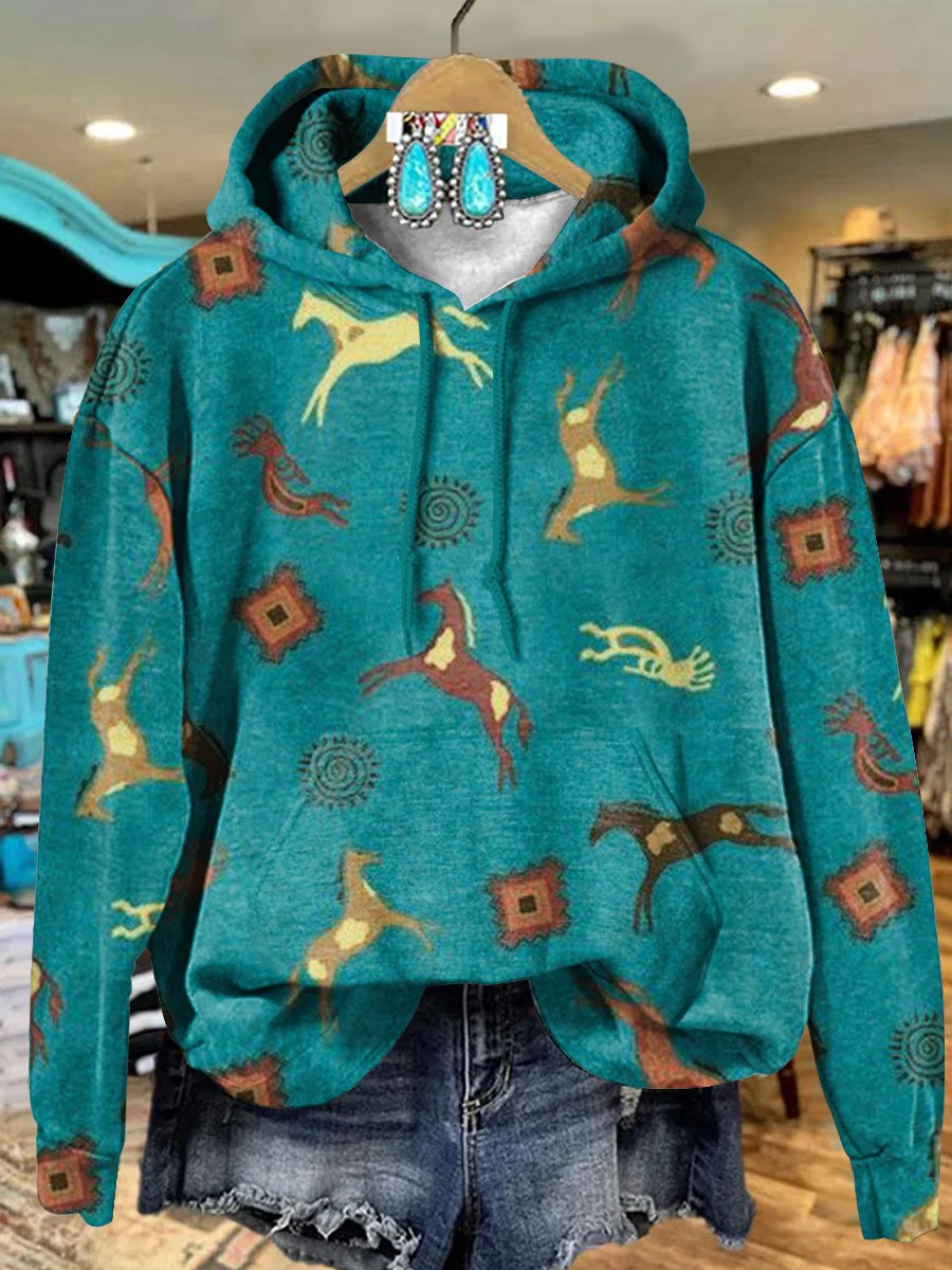 Vintage Horse Aztec Art Print Casual Hoodie Sweatshirt