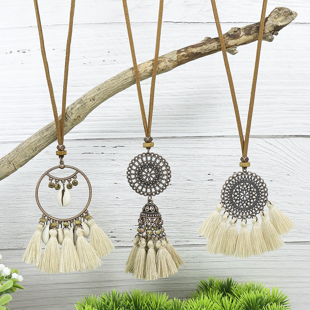 Women's Bohemian Tassel Flower Pendant Necklace