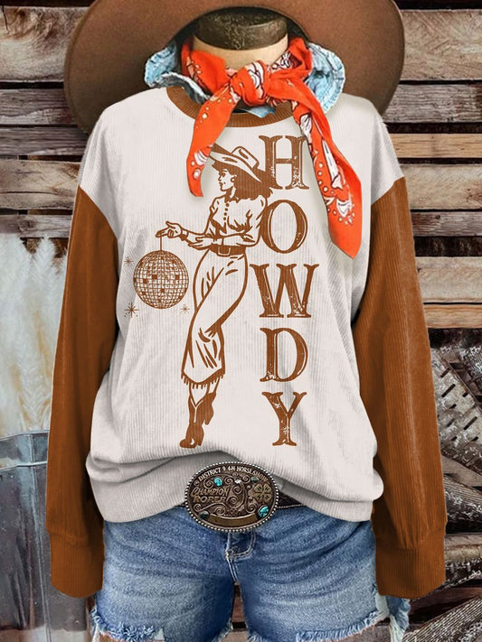 Women's Vintage Cowgirl Art Print Corduroy Sweatshirt