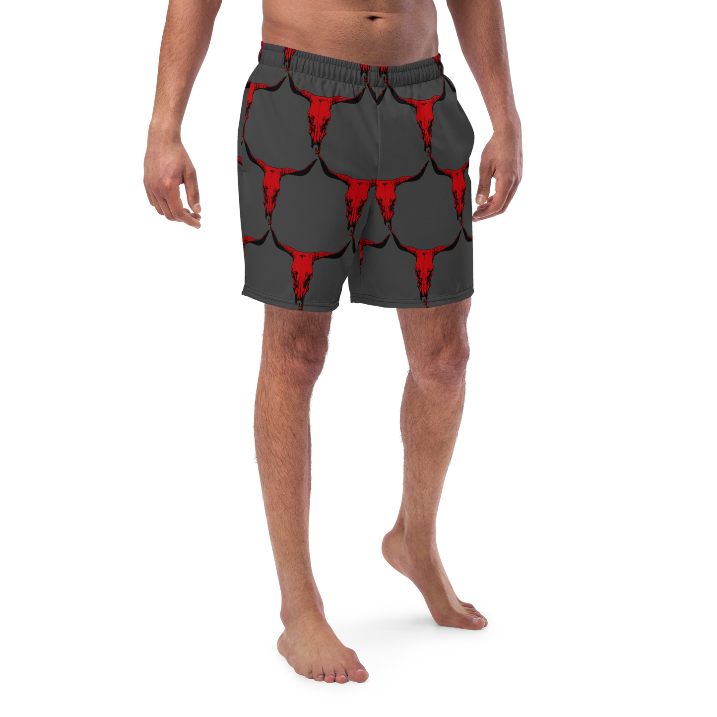 Yeehaw Red Bull Skull Men's Swim Trunks