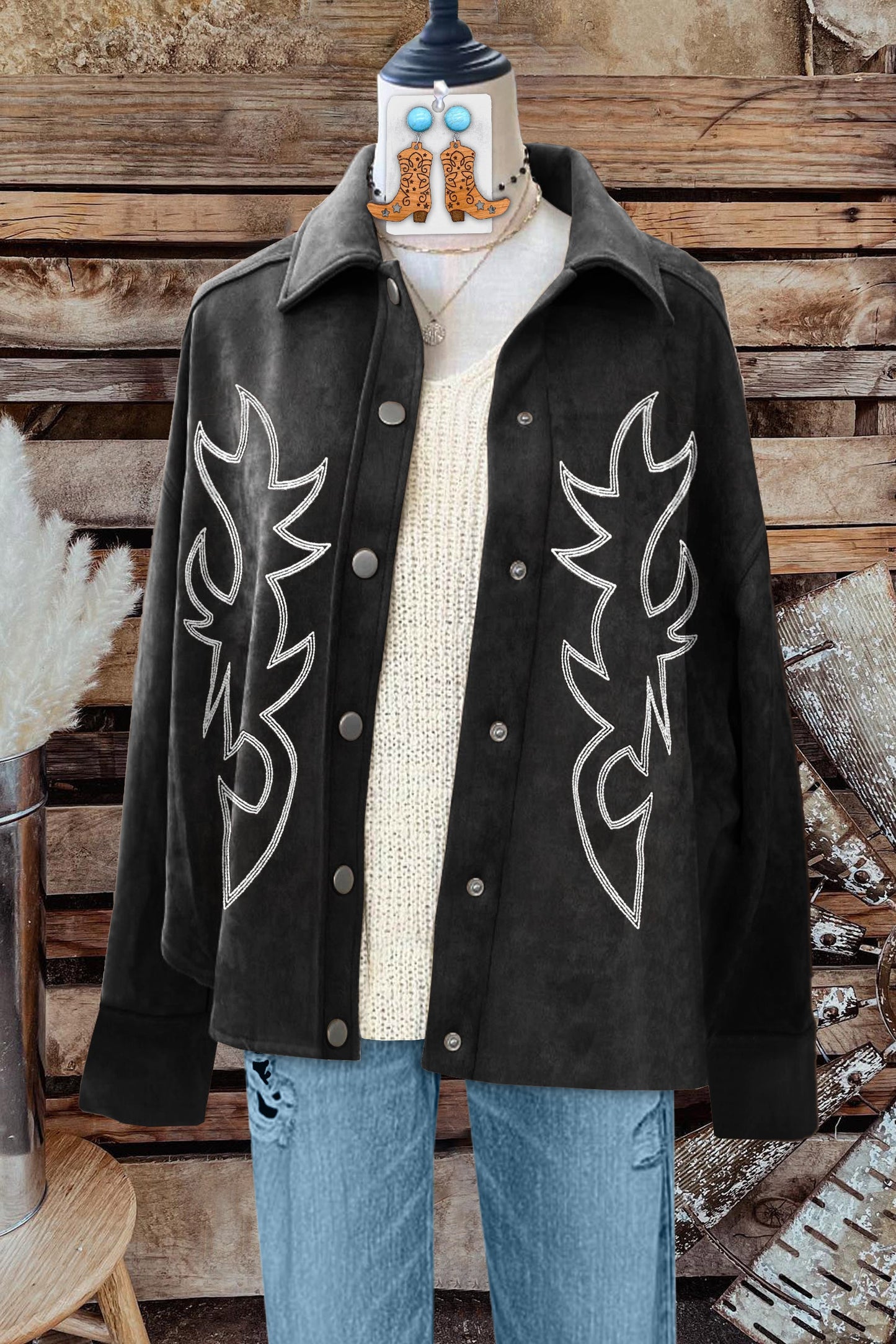 Vintage Western Boot Stitch Embroidered Jacket