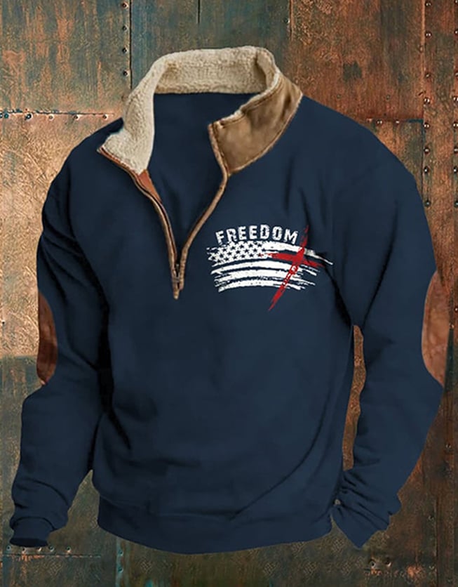 Men'S Vintage Textured Fabric Freedom Flag Print Sweatshirt