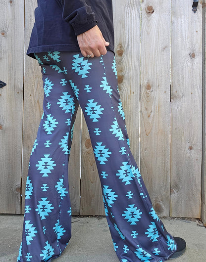 Charcoal Turquoise Aztec Flare Pants