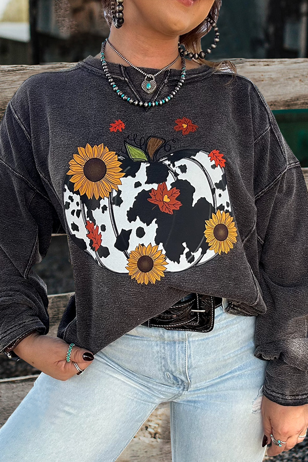 Women's Cow Pumpkin Print Sweatshirt