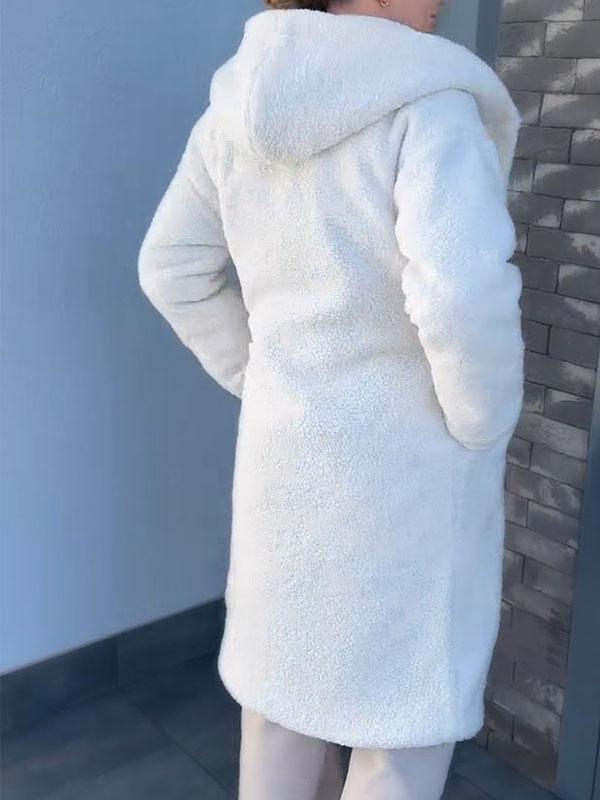 Women's Hooded Long-sleeved Tie Fur Coat