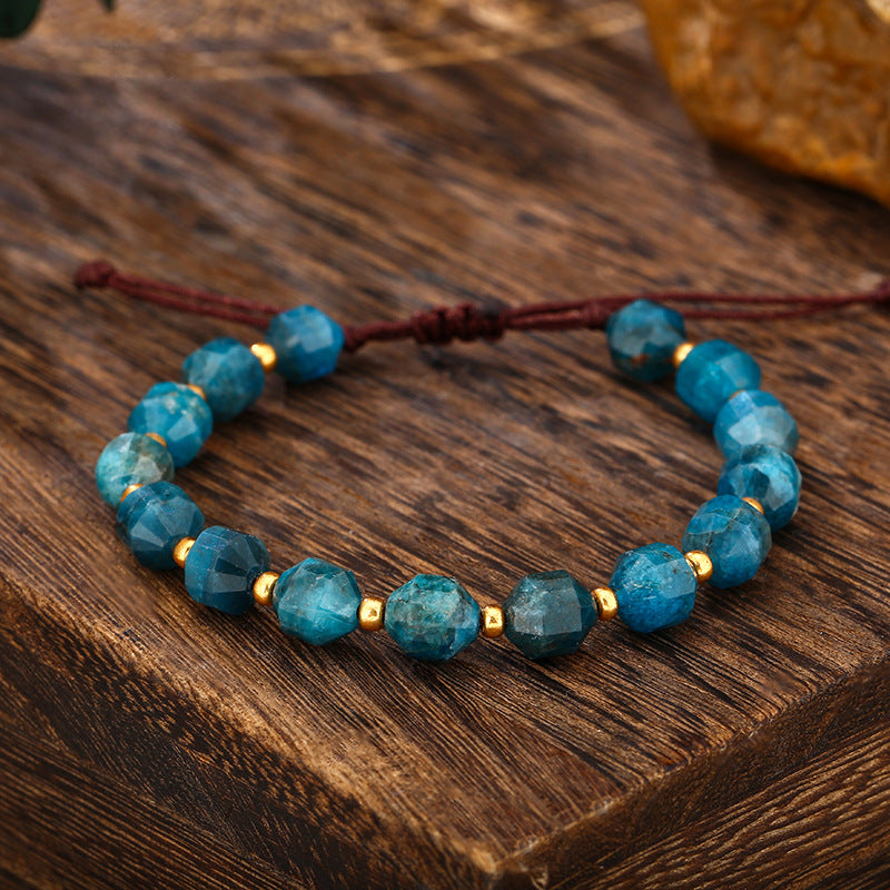 Unisex Blue Apatite Natural Stone Ethnic Bracelet