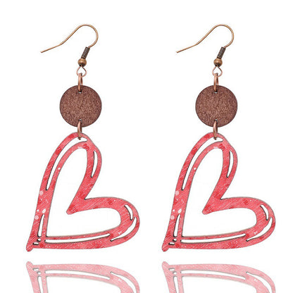 Valentine's Day Heart Hollow Wooden Earrings