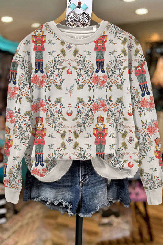 Nutcracker Print Contrast Paneled Sweatshirt