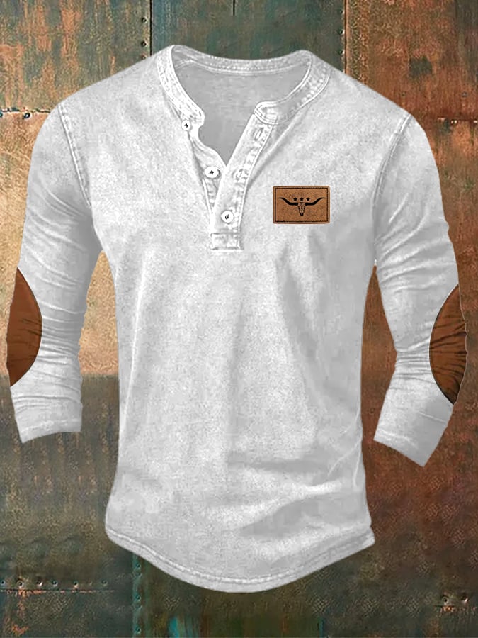 Men's Retro Western Bull Head Print Long Sleeve Top