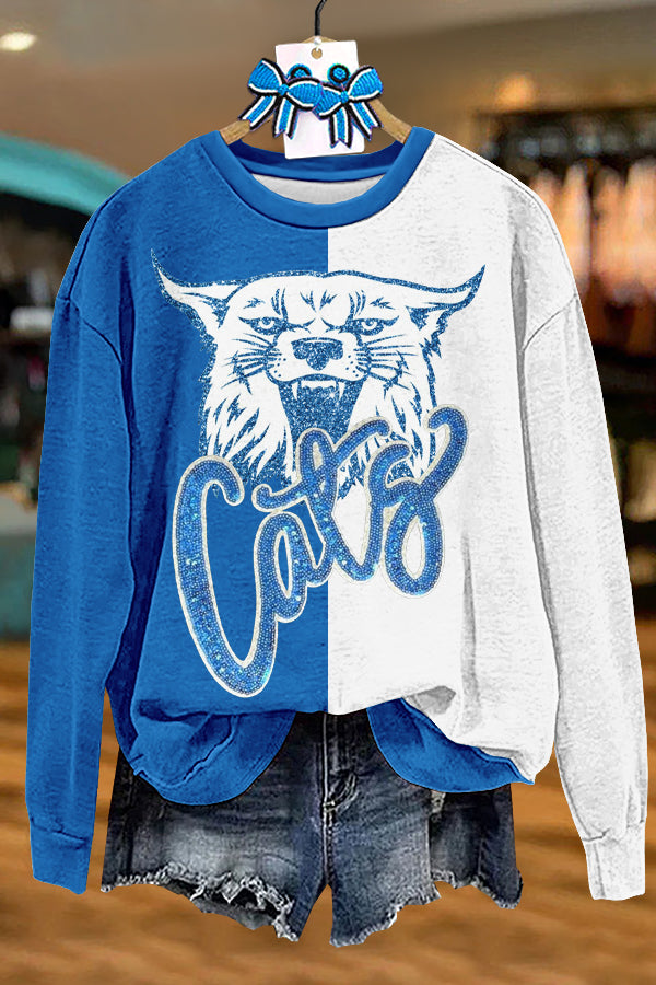 Shiny Wild Cat Football Gameday Print Sweatshirt