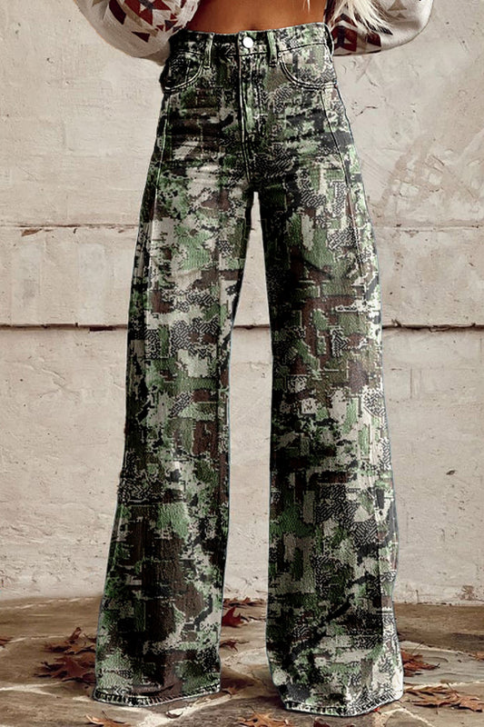 Jungle Camouflage Wide Leg Pants