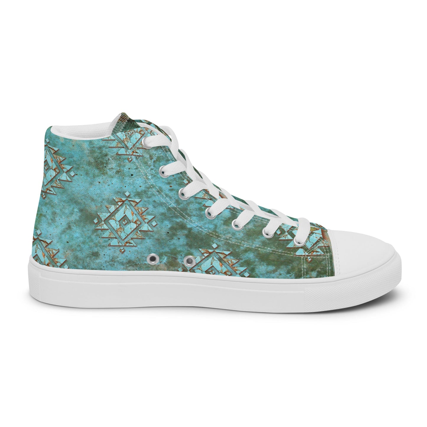 Turquoise Highland Cow Women__ high top canvas shoes