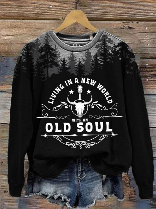 Living in A New World with An Old Soul Forest Contrast Washed Sweatshirt