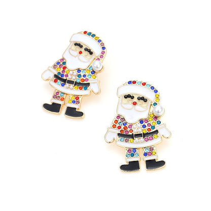 Multi Colored Rhinestone Santa Claus Earrings