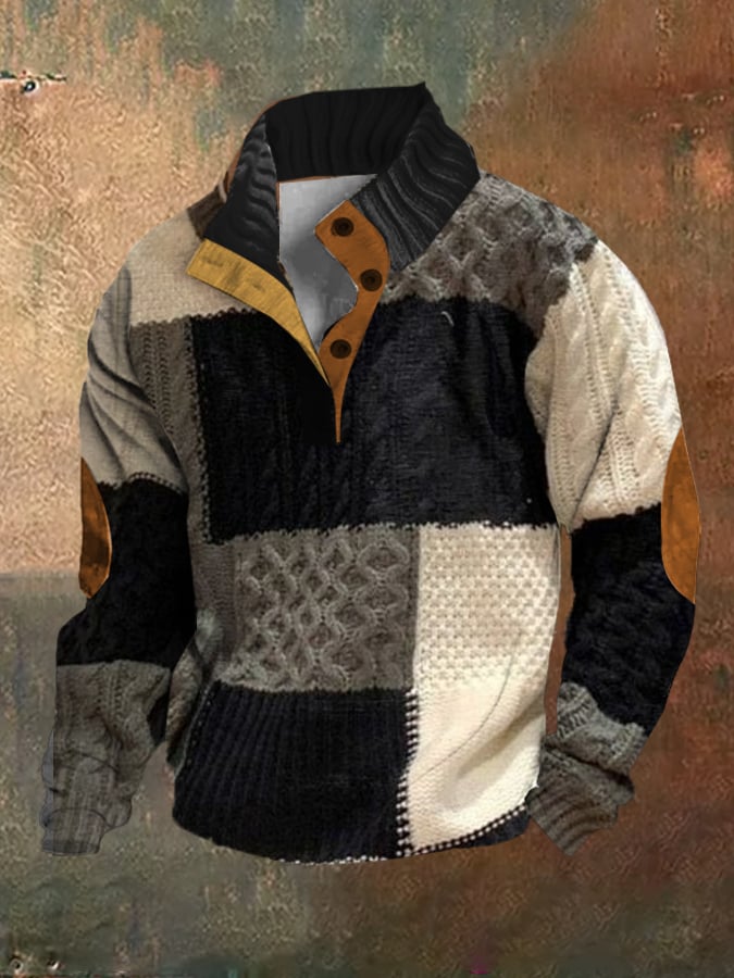 Knitted Men's Retro Vintage Sweater Texture Printed Pullover Sweatshirt